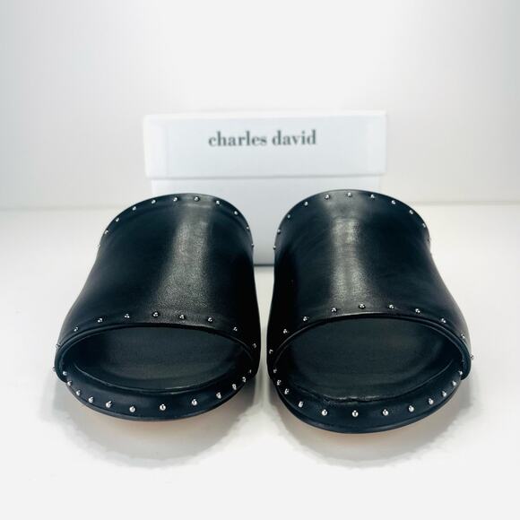 Charles David Sheriff Flat Slide Sandal Size 7 Black Luxury Leather Padded Comfy - Picture 7 of 16